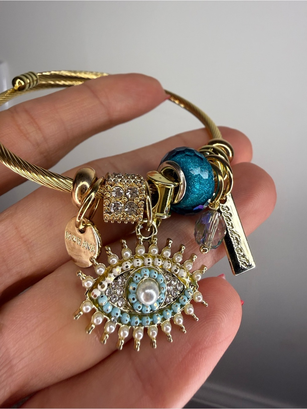 Gold Turquoise Evil Eye Charm Bracelet boho jewelry - Picture 4 of 6
